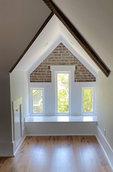 Madison Place Attic tall windows with window seat