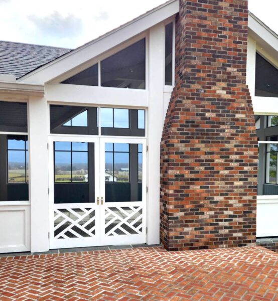 Brick patio and custom doors - Stamping Ground Screen Porch addition