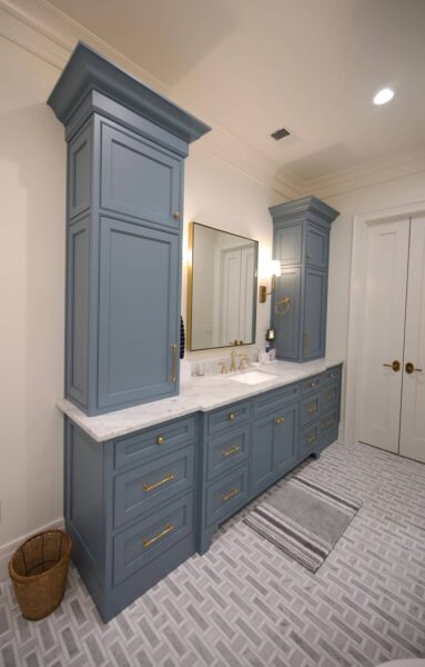 Whispering Wood bathroom vanity single sink with blue cabinets